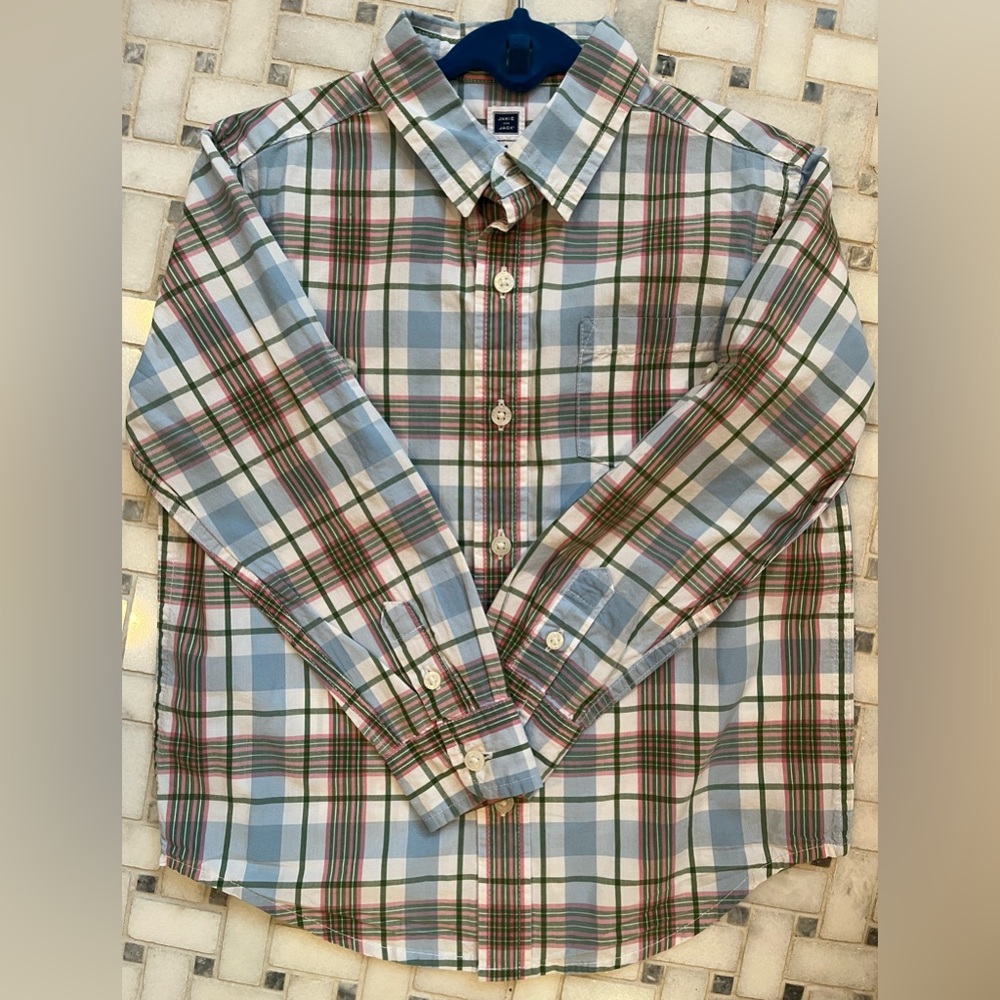 Boys Green and Pink Plaid Button-Down Shirt